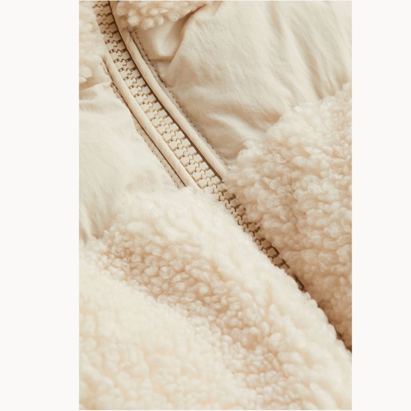 H&M Padded Teddy Bear Jacket Cropped Medium Light Beige - Picture 10 of 12